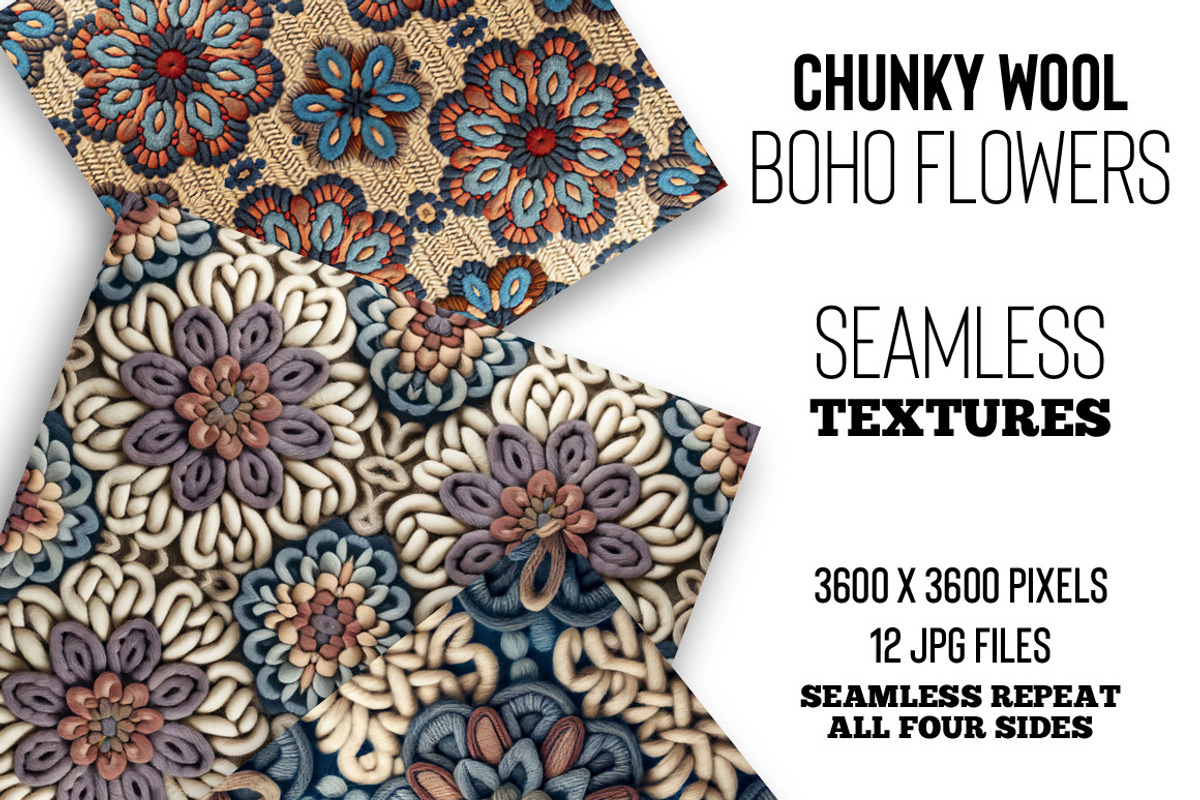 Chunky Wool Boho Flowers Textures, a Texture Graphic by Skritch Studio (Photo 1 of 7)