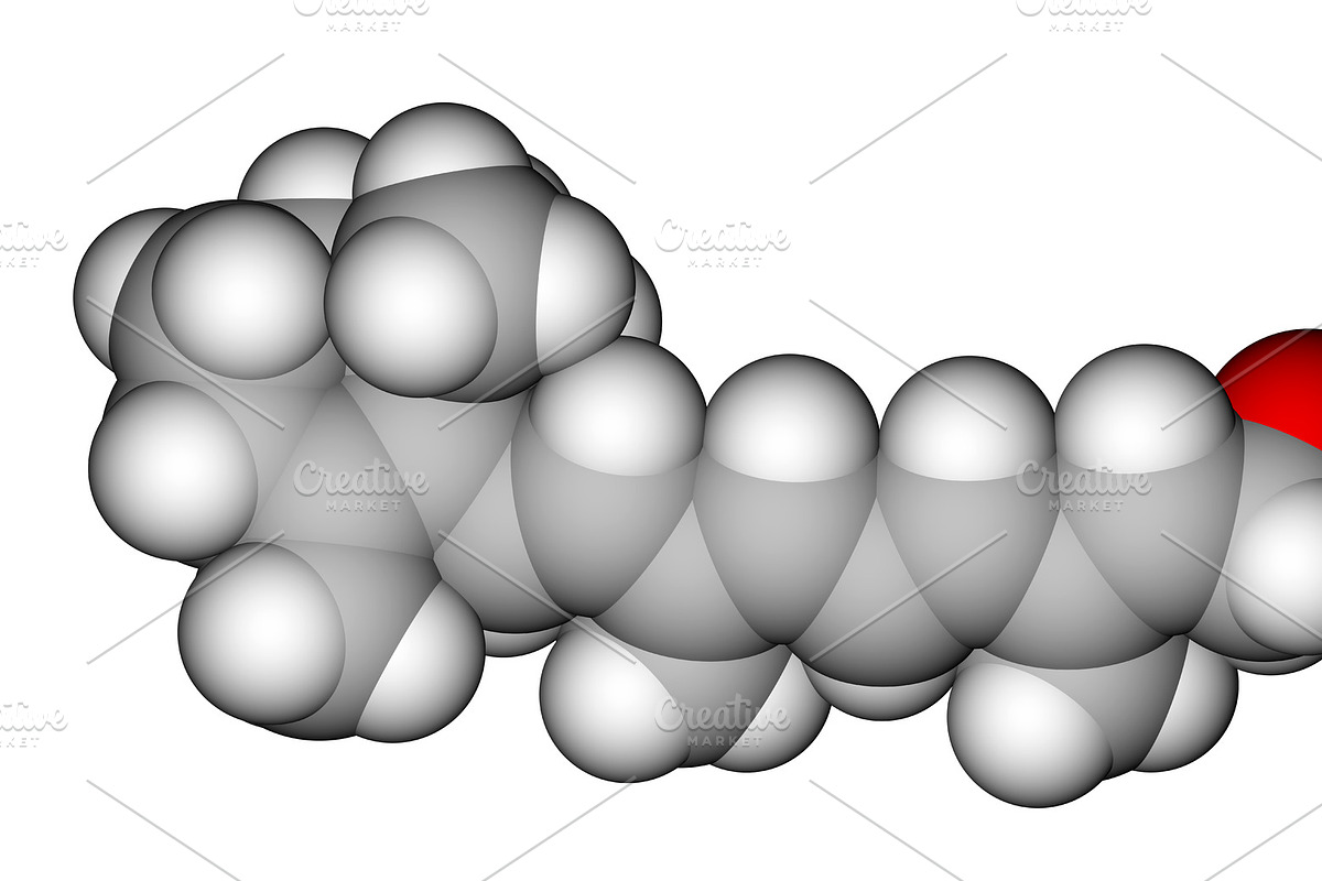 Retinol space-filling molecular mode, a Healthcare Illustration by Leonid Andronov
