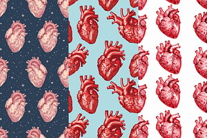 8 Anatomical Heart Seamless Patterns