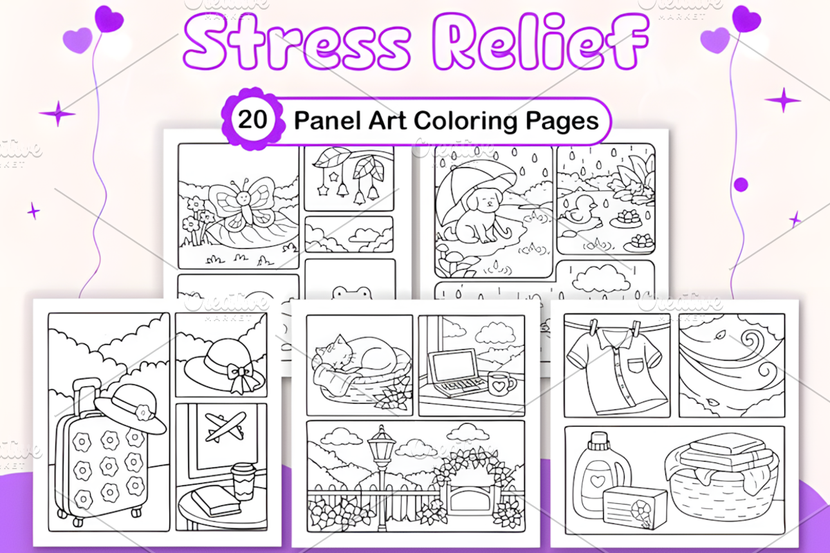 Stress Relief Panel Art Coloring Pag, a Decorative Illustration by Coco Bloom (Photo 1 of 4)