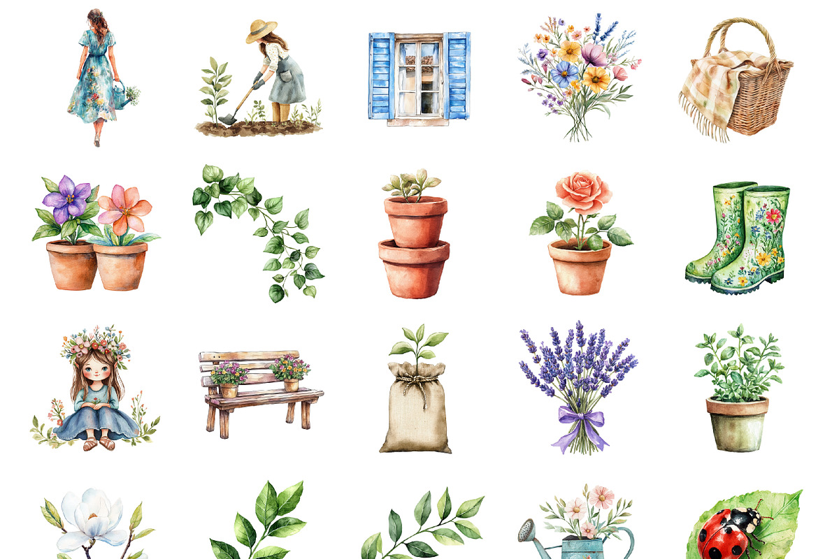 Watercolor Spring Garden Girl Clipar, an Illustration by Design Market (Photo 3 of 3)