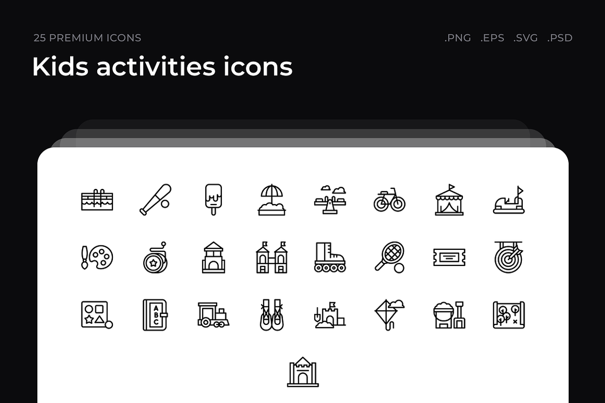 Kids activities icons, an Outline Icon by Wencory