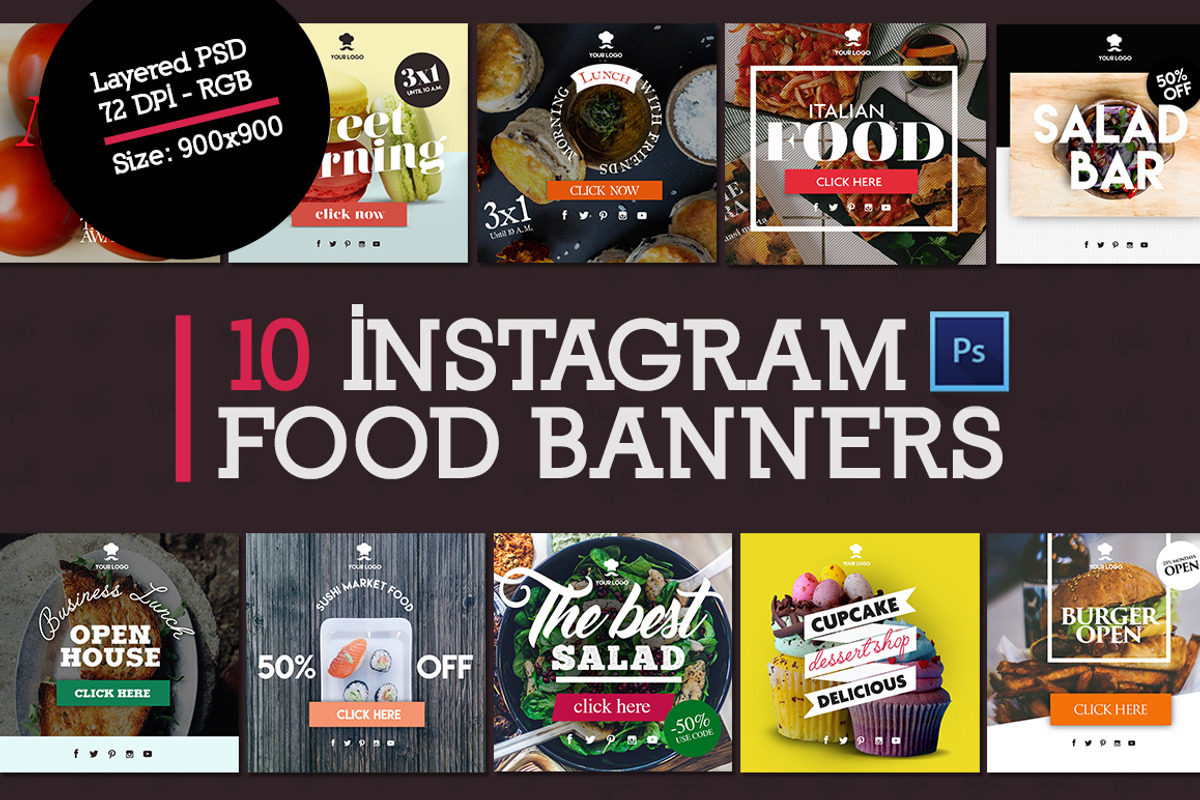 10 Instagram Food Banners, a Templates & Theme by VPB (Photo 1 of 8)