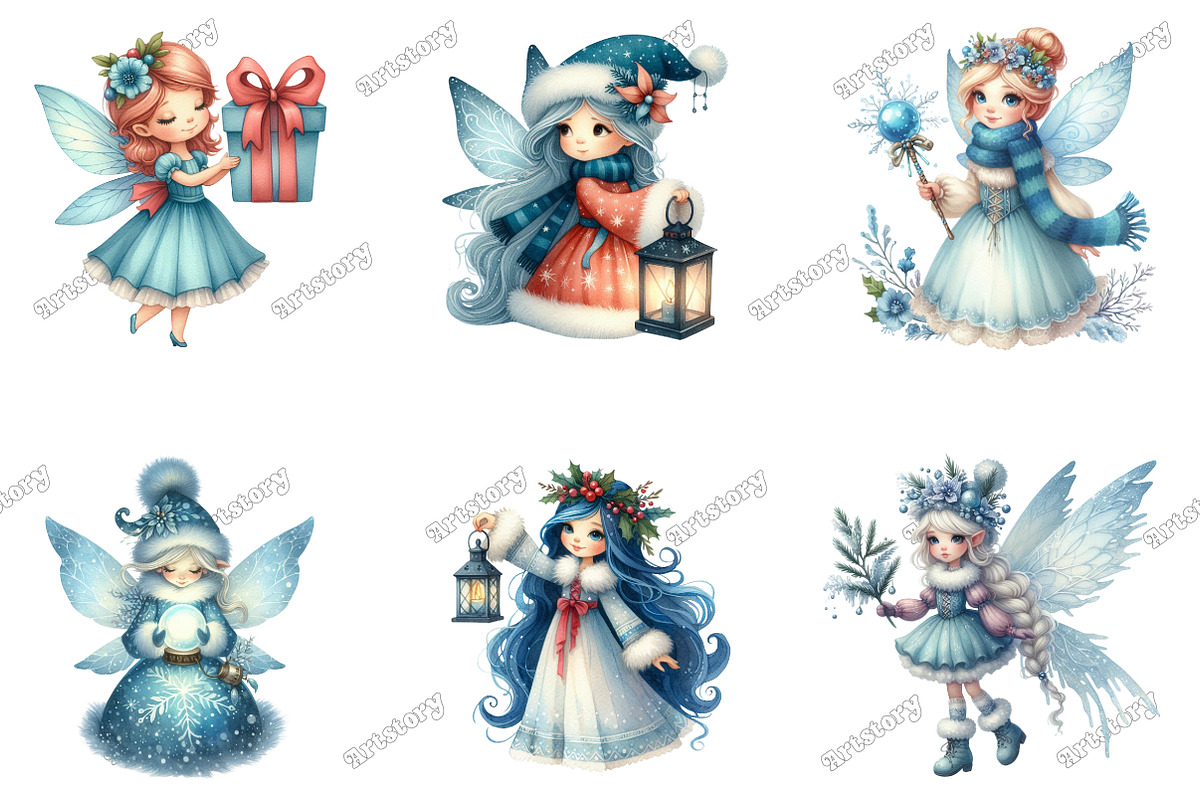 Watercolor Christmas Cute Fairy Clip, an Illustration by designcity5 (Photo 3 of 5)