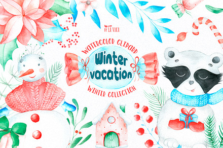 Watercolor Winter vacation - clipart