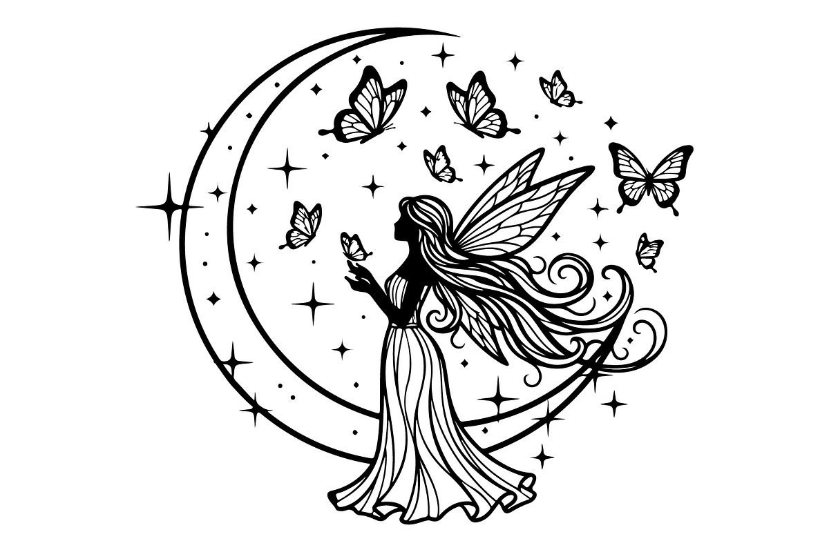 Fairy Moon Butterfly Silhouette, an Object Illustration by Gaye Art (Photo 29 of 31)