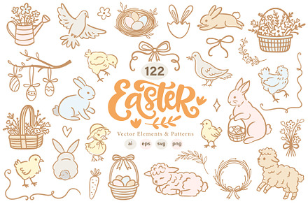 Whimsy EASTER Clipart, Patterns +SVG
