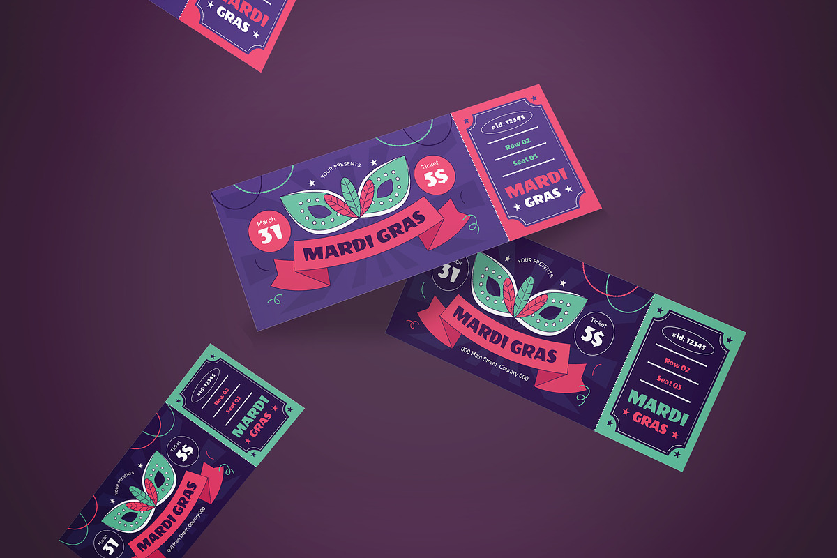 Ticket Mardi Gras, a Card Template by graphicook (Photo 3 of 3)