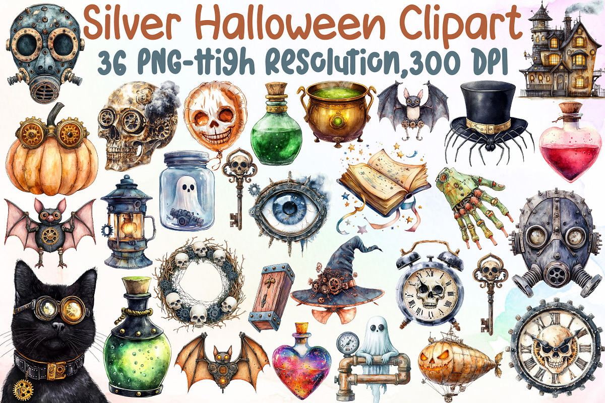 Watercolor Steampunk Halloween Clipa, an Illustration by Sublimation Artist (Photo 1 of 6)