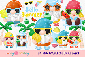 Watercolor Gnomes Summer Beach Clipa