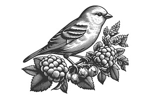 Bird Perched On Berry Branch