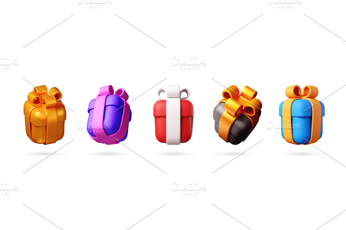 Set of five 3D rendered gift boxes, an Object Illustration by Abscent