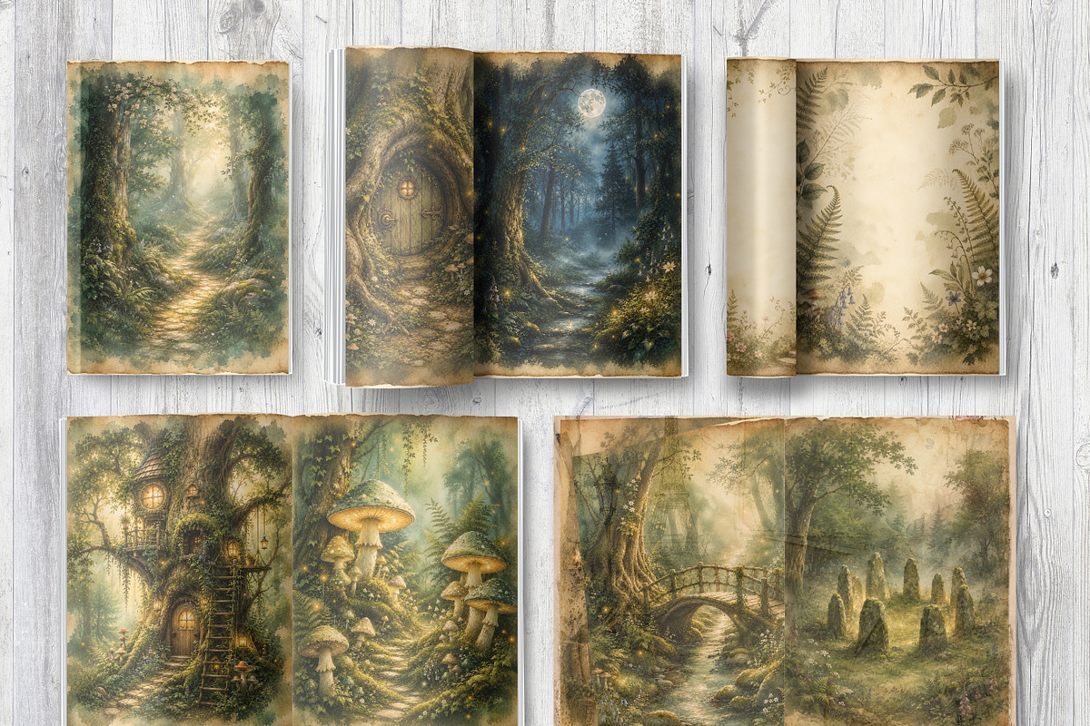 Fantasy Forest Junk Journal Pages, a Background Graphic by LA Design (Photo 7 of 10)
