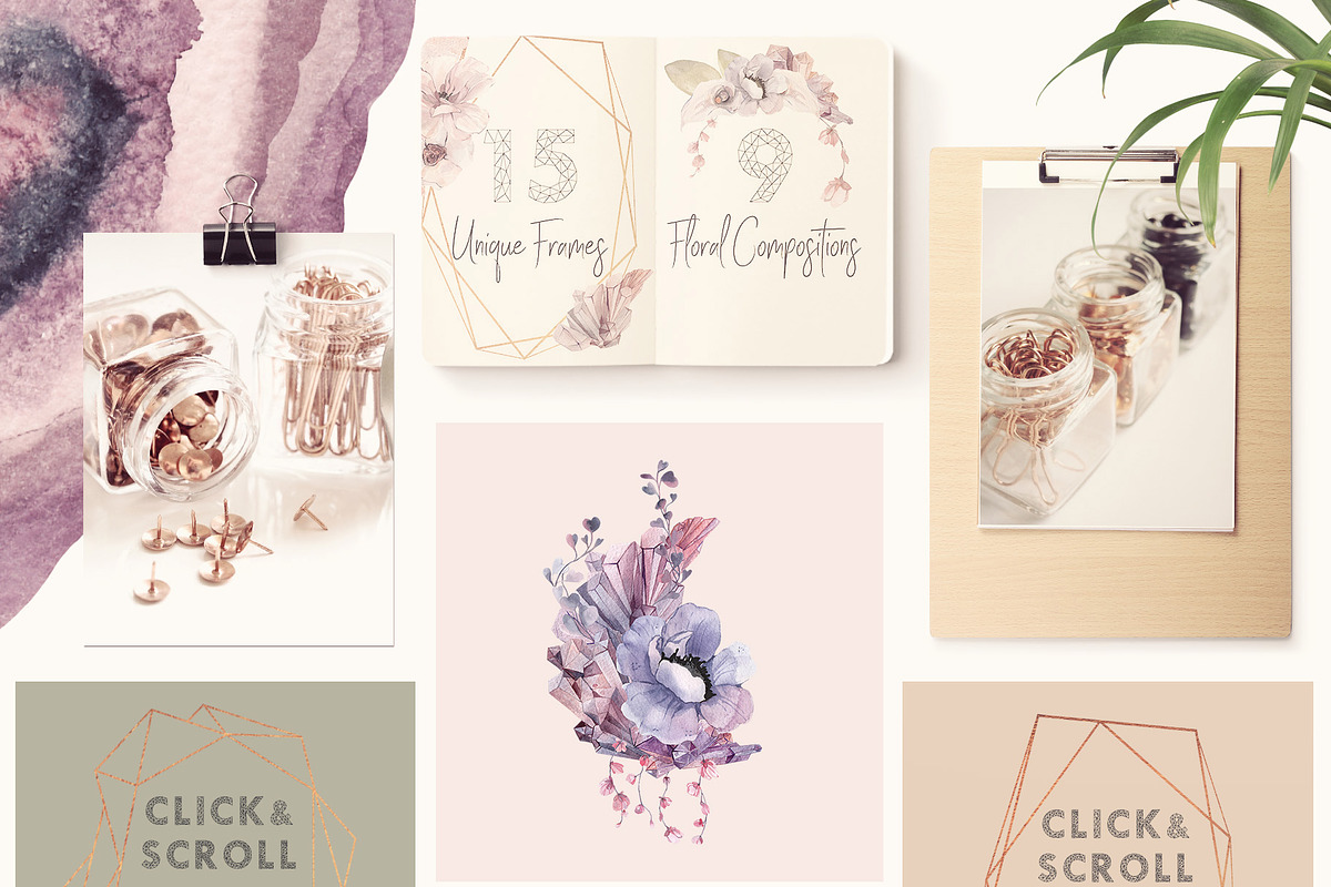 Mauve Gemstones Watercolor Clipart, an Illustration by ColorfulNest (Photo 6 of 11)
