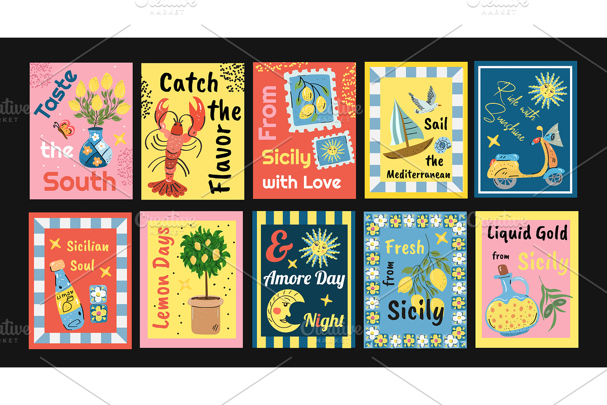 Mediterranean summer Posters. Vector, a Texture Illustration by Lucia Fox