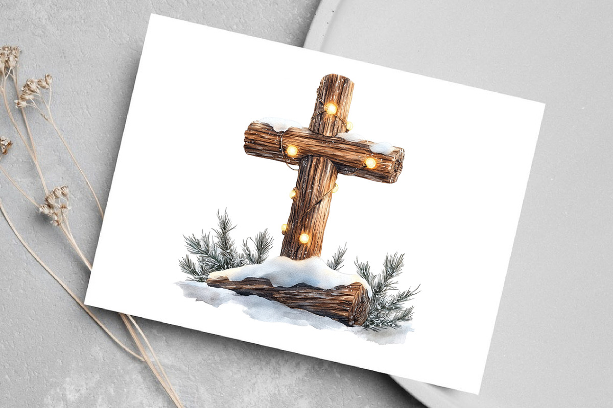 Christmas Cross With Lights Clipart, an Illustration by Canvas Craft (Photo 6 of 7)