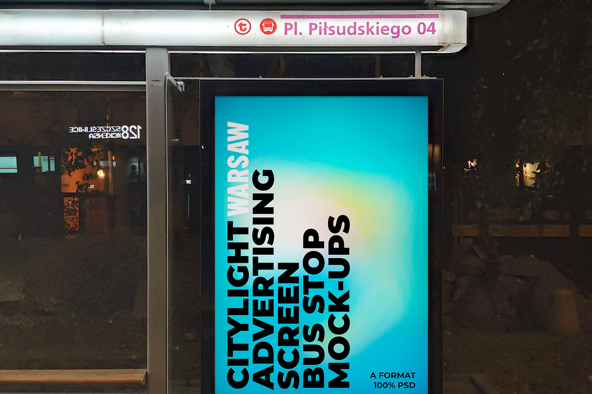 Warsaw Citylight Ad Bus Stop 6, an Advertising Mockup by Graphic Shelter (Photo 2 of 4)