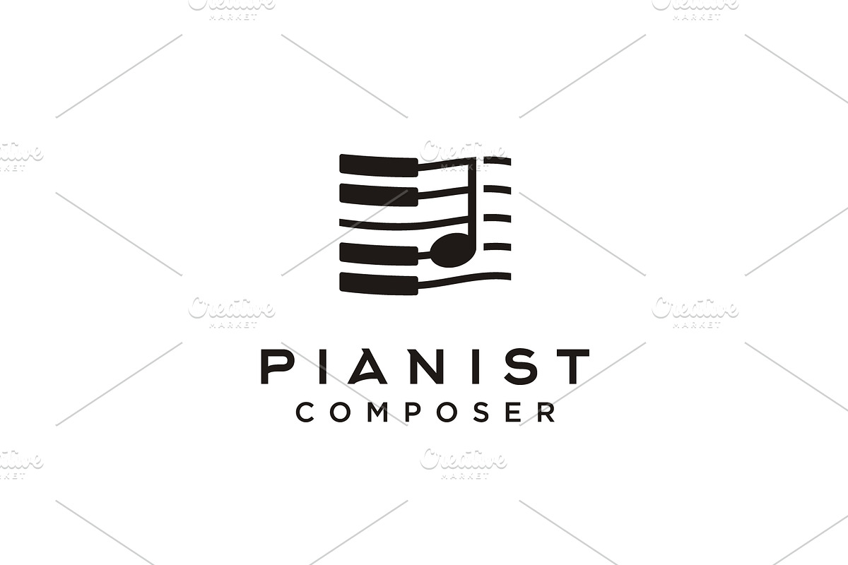 Piano Key Music Note Instrument Logo