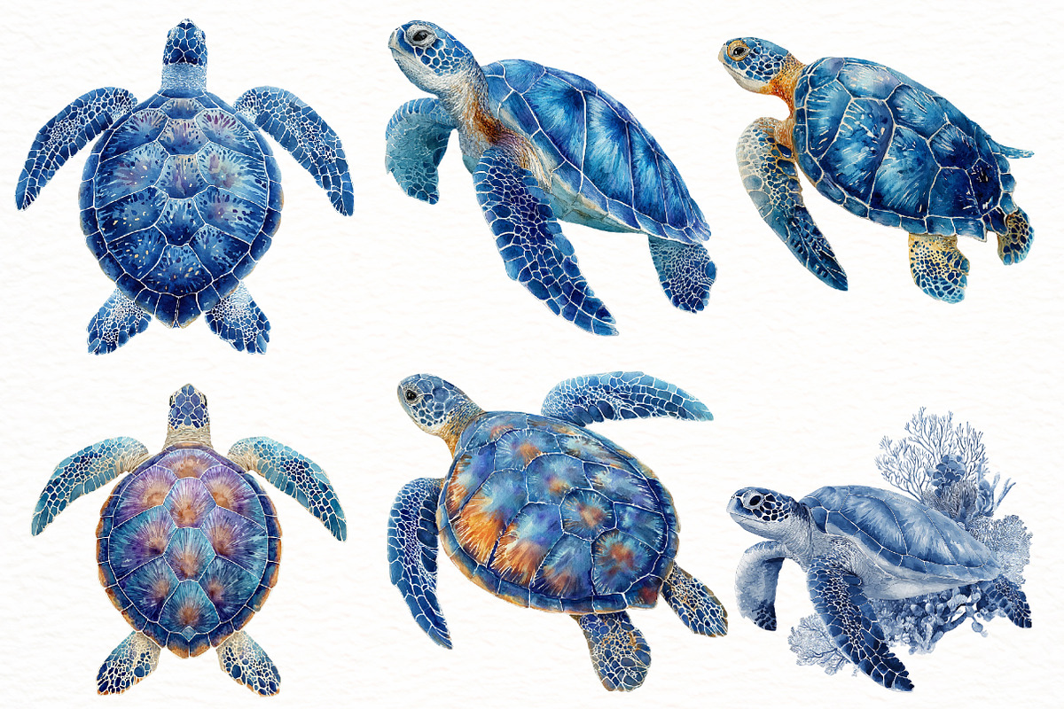 watercolor sea turtle clipart, an Illustration by Designworld (Photo 5 of 8)