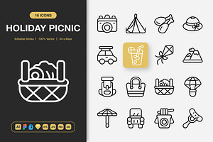 Holiday Picnic Icons, an Outline Icon by Spacepixel Creative