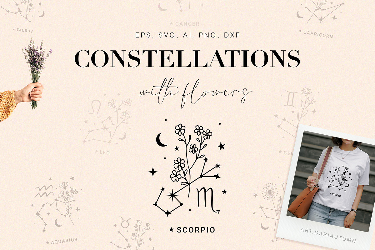 Zodiac constellations with flowers, an Illustration by Art Dari Autumn (Photo 1 of 8)