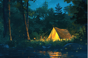 Enchanted forest campsite under, a Nature Photo by Ylivdesign