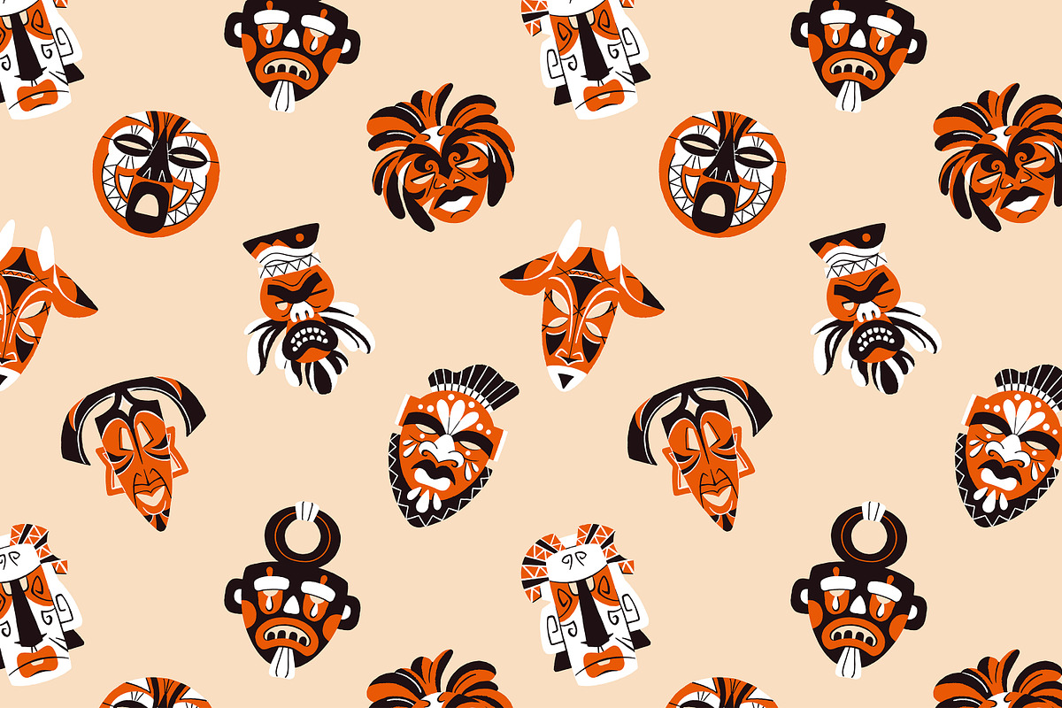 African tribal masks set, background, an Object Illustration by PaperTrident (Photo 6 of 6)
