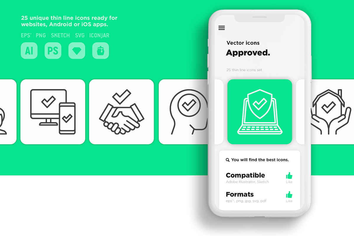 Approved | 25 Thin Line Icons, an Outline Icon by Alex Blogoodf (Photo 10 of 15)