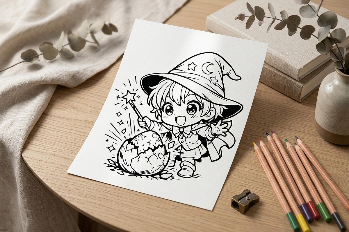 Cute Wizard Coloring Book Page Vol3, a Seasonal Illustration by ikarifq shop (Photo 5 of 5)