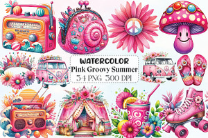 Pink Groovy Summer Clipart, an Illustration by CraftArtStudio