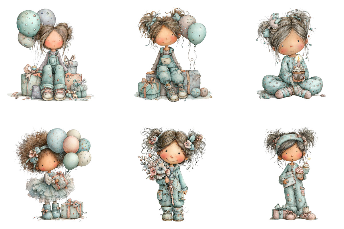 Whimsical Birthday Girl Clipart, an Illustration by CreationArt (Photo 5 of 7)