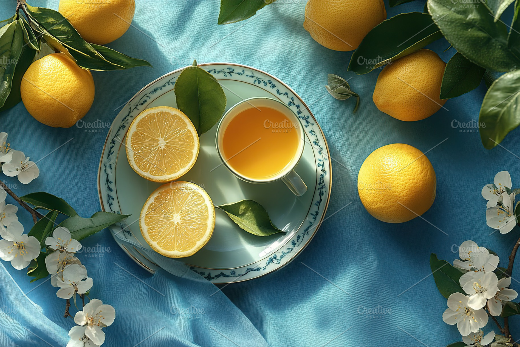 Orange tea in cup with ripe fruits and spring flowers, a Food & Drink Photo by AlyaAnd