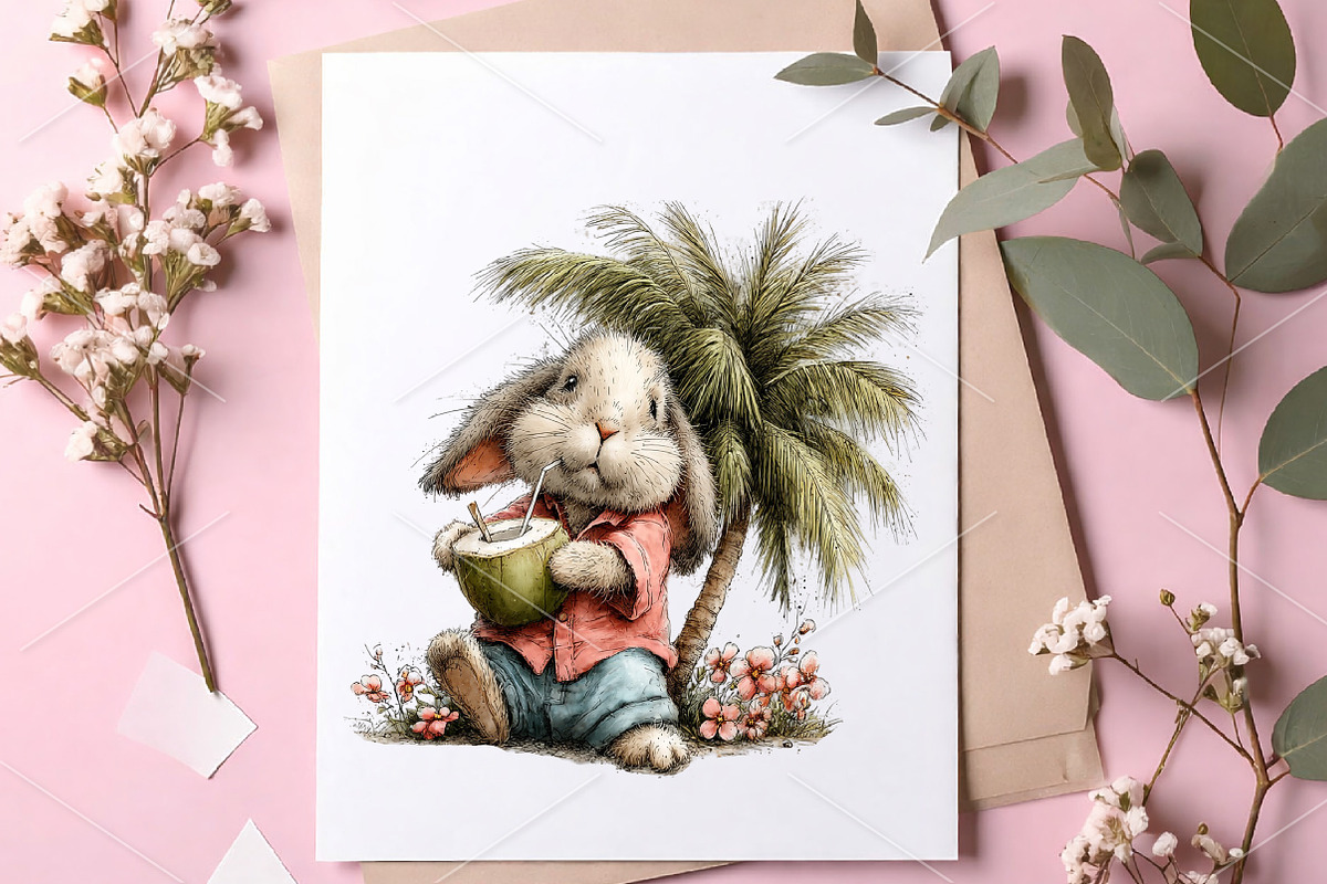 Whimsical Summer Beach Bunny Clipart, an Illustration by Canvas Craft (Photo 6 of 7)