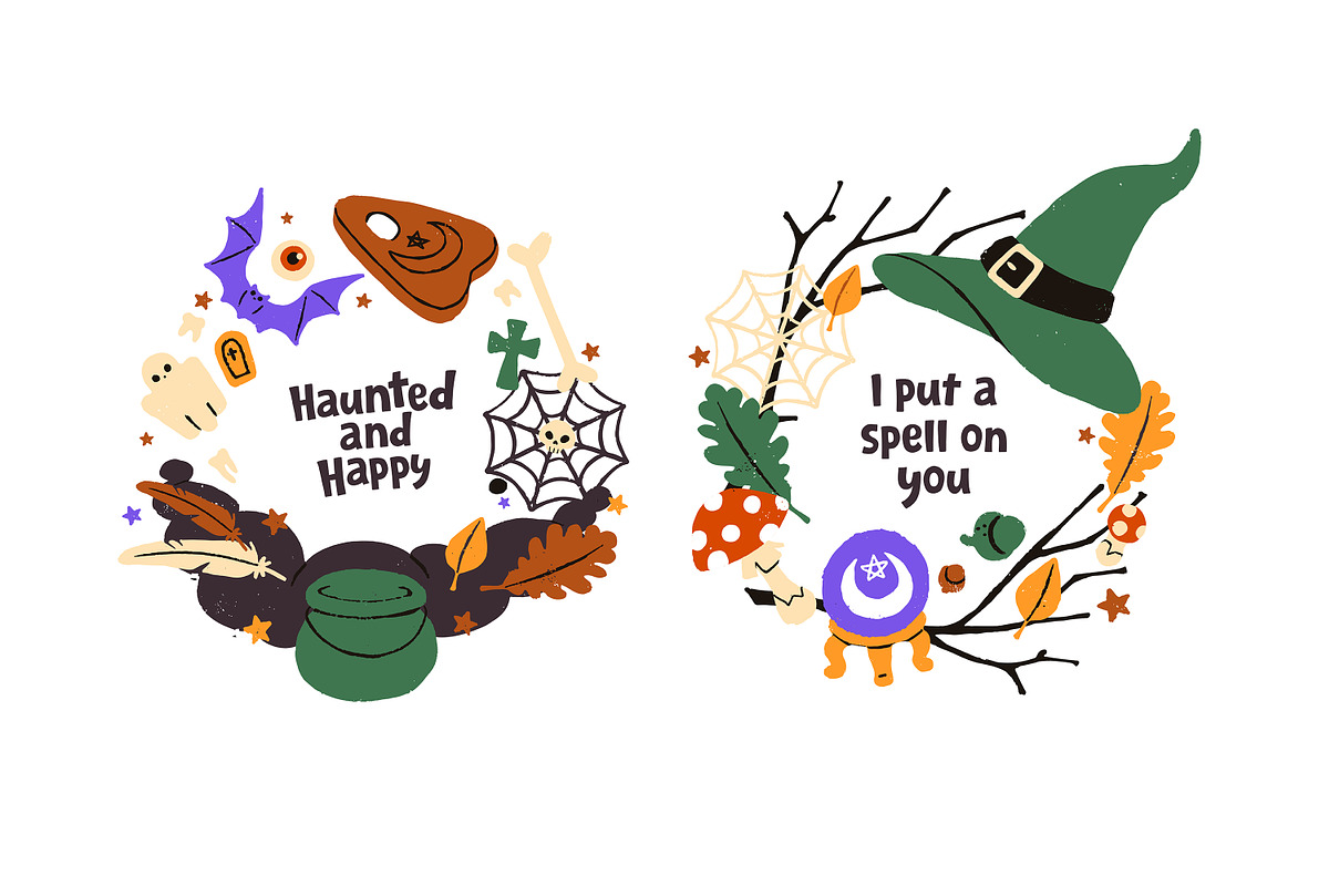 Spooky Halloween wreaths designs set, a Seasonal Illustration by PaperTrident (Photo 7 of 16)