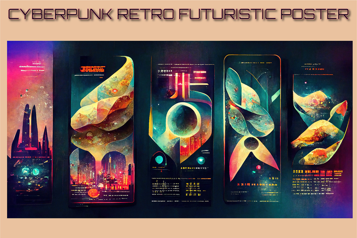 Cyberpunk retro futuristic poster, a Print Template by ZinetroN (Photo 3 of 10)