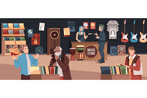 People in vinyl store. Music lovers, a Person Illustration by YummyBuum
