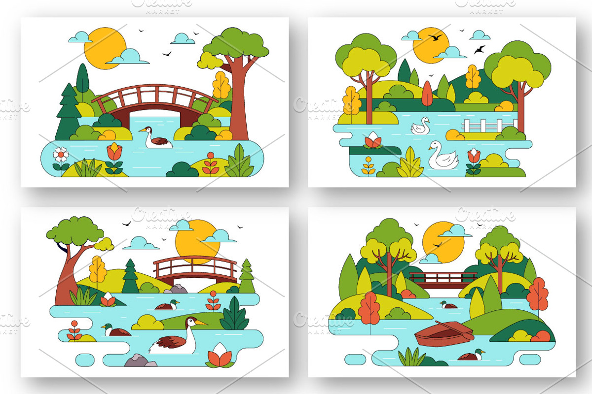 10 River Landscape Illustration, an Object Illustration by denayunebgt (Photo 2 of 4)