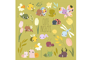 Cartoon Set With Cute Baby Insects