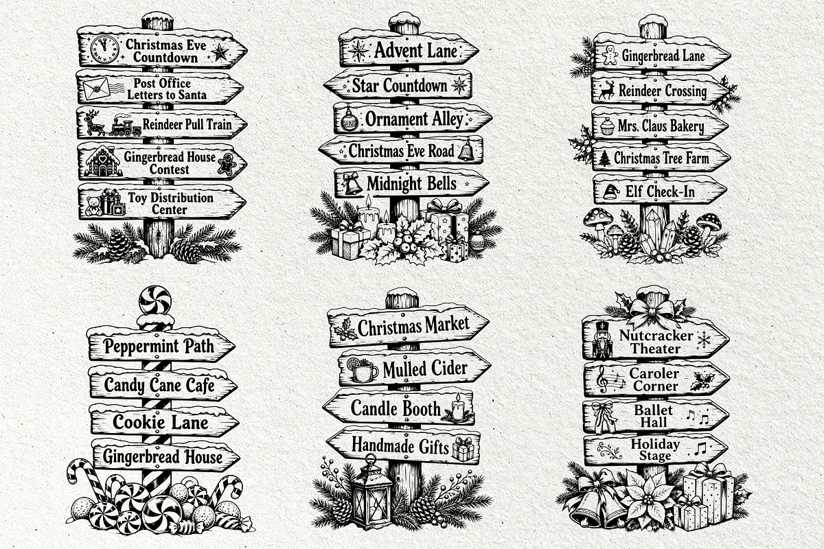 Christmas Signpost SVG Bundle, a Seasonal Illustration by DENIDigitalArtSudio (Photo 4 of 6)