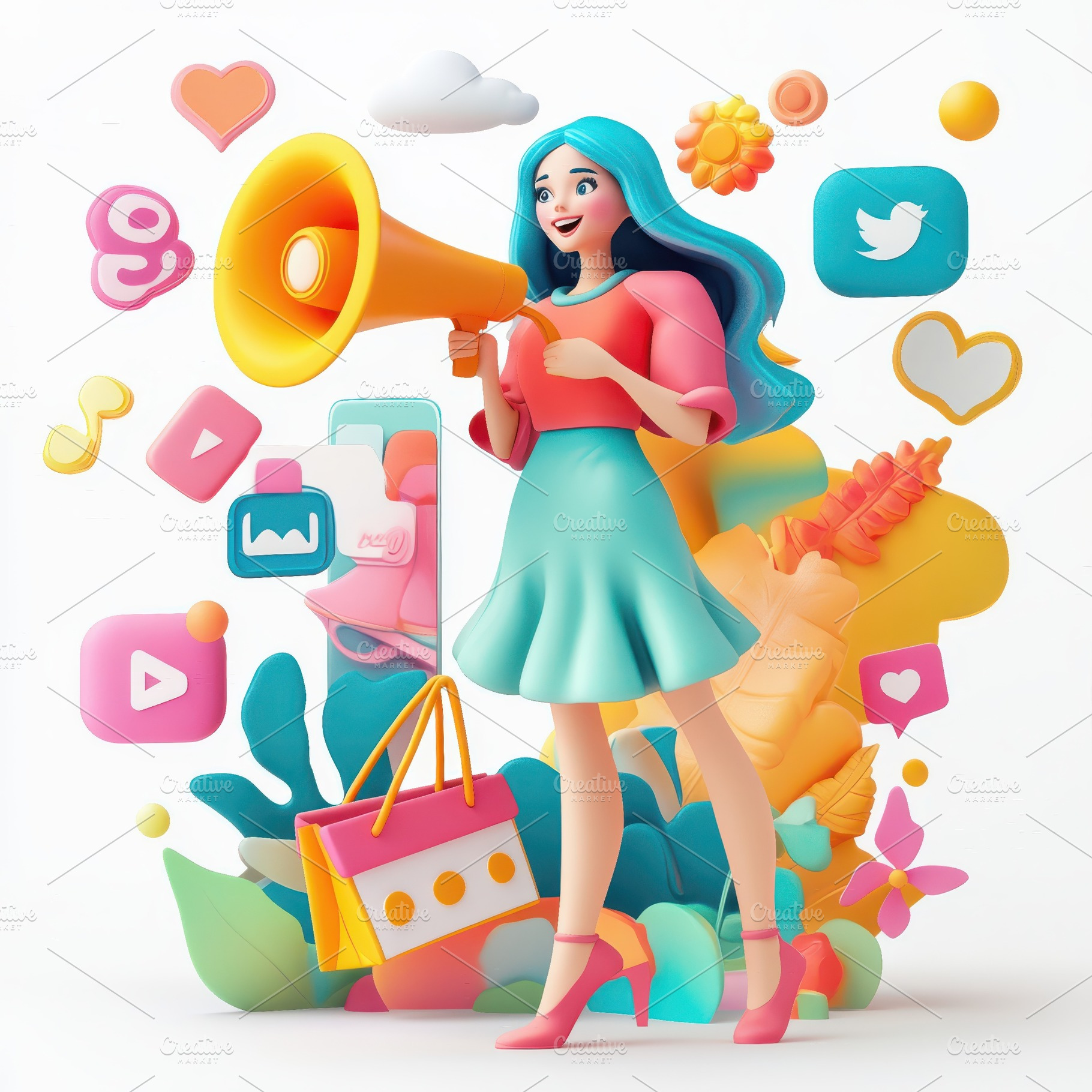 Girl announces sale on social media, a Background Photo by Pixeness Studio