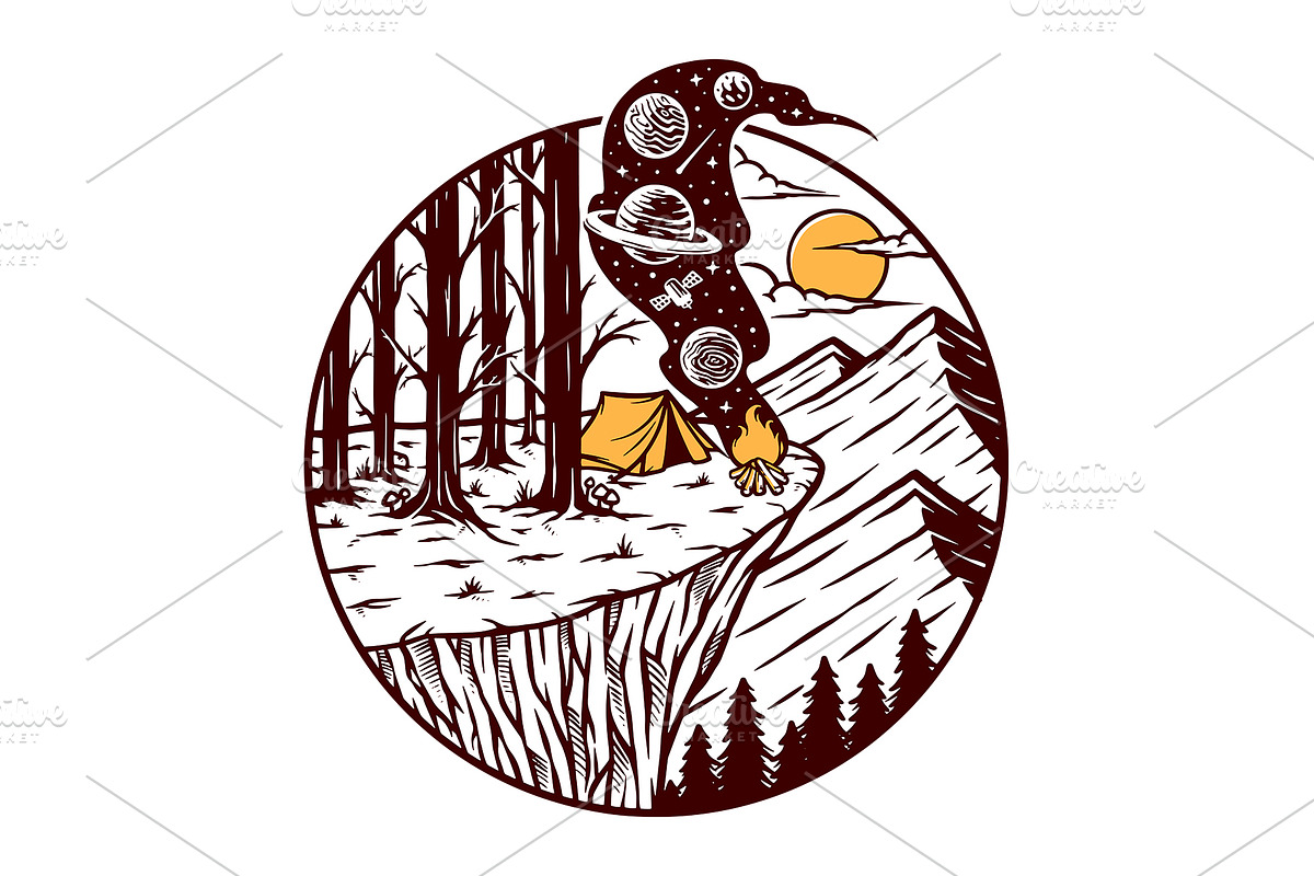 Camping on a cliff illustration, a Seasonal Illustration by gunaonedesign (Photo 1 of 4)