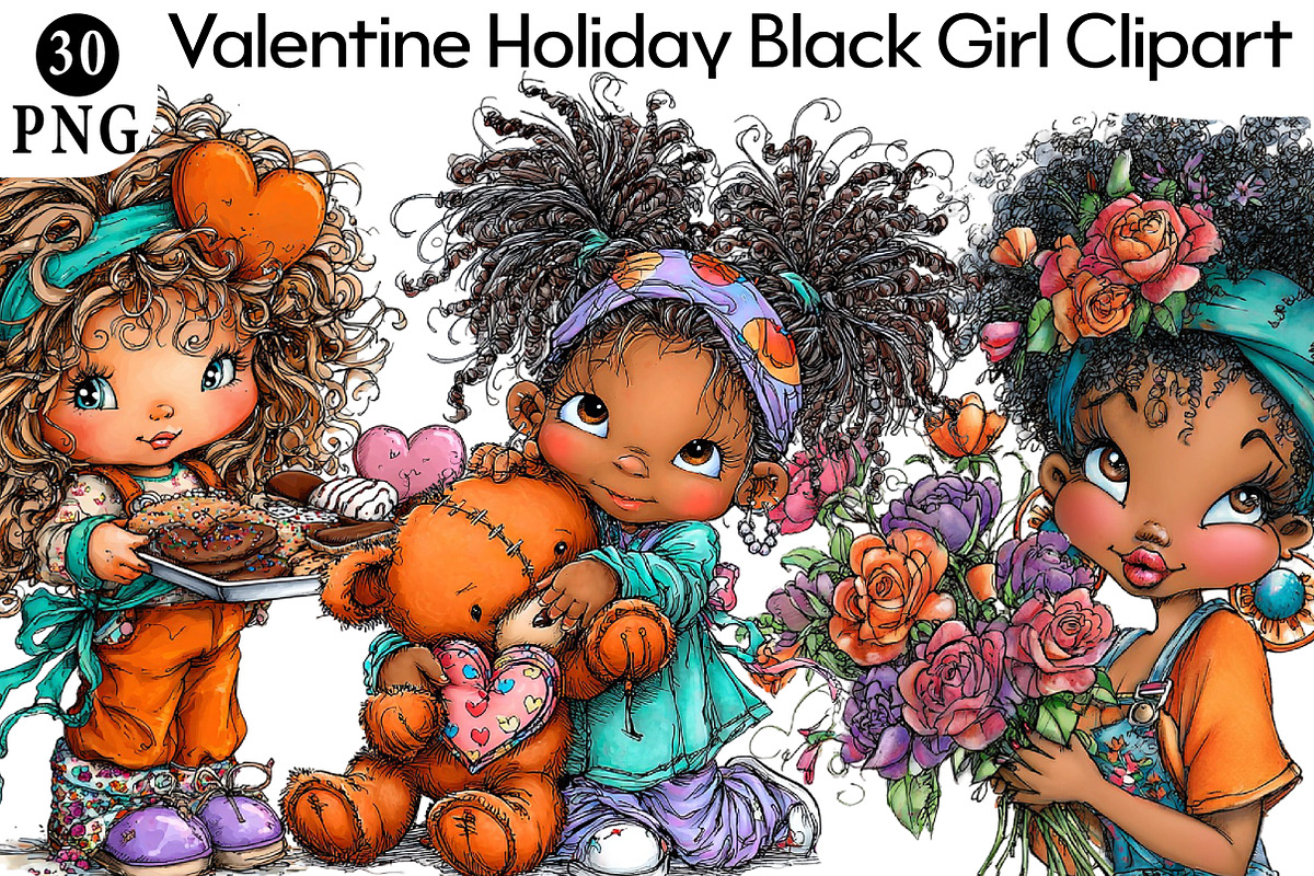Valentine Holiday Black Girl Clipart, an Illustration by Daily.Designs (Photo 1 of 7)