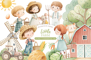 Little Farm Watercolor Clipart, an Illustration by MockupWizard