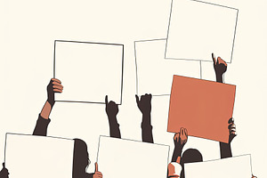Group of individuals holding blank placards in a peaceful protest illustration, a Photo by AS photostudio