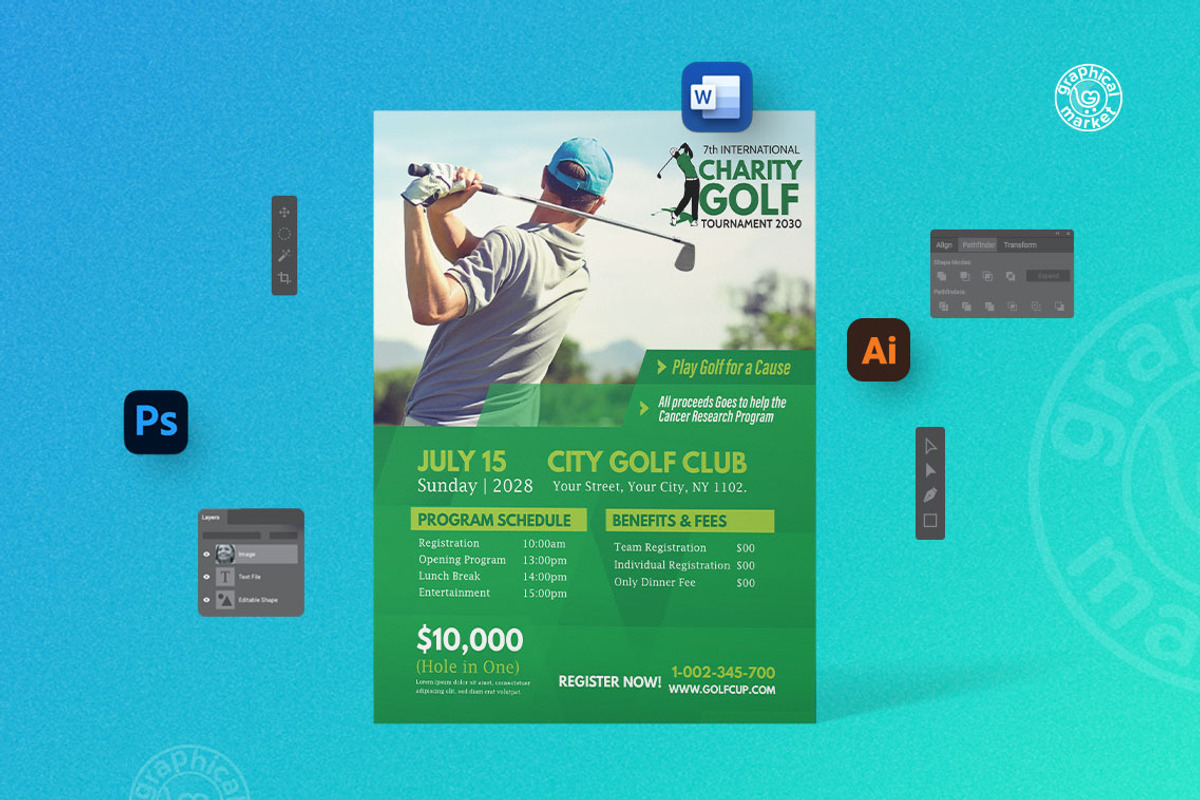 Golf Tournament Flyer Template V1, a Flyer Template by GraphicalMarket (Photo 3 of 6)