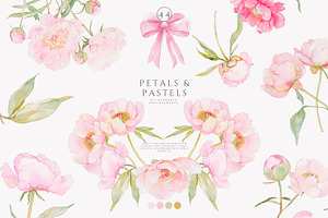 watercolor coquette pink peony set, a Decorative Illustration by Patishop Art