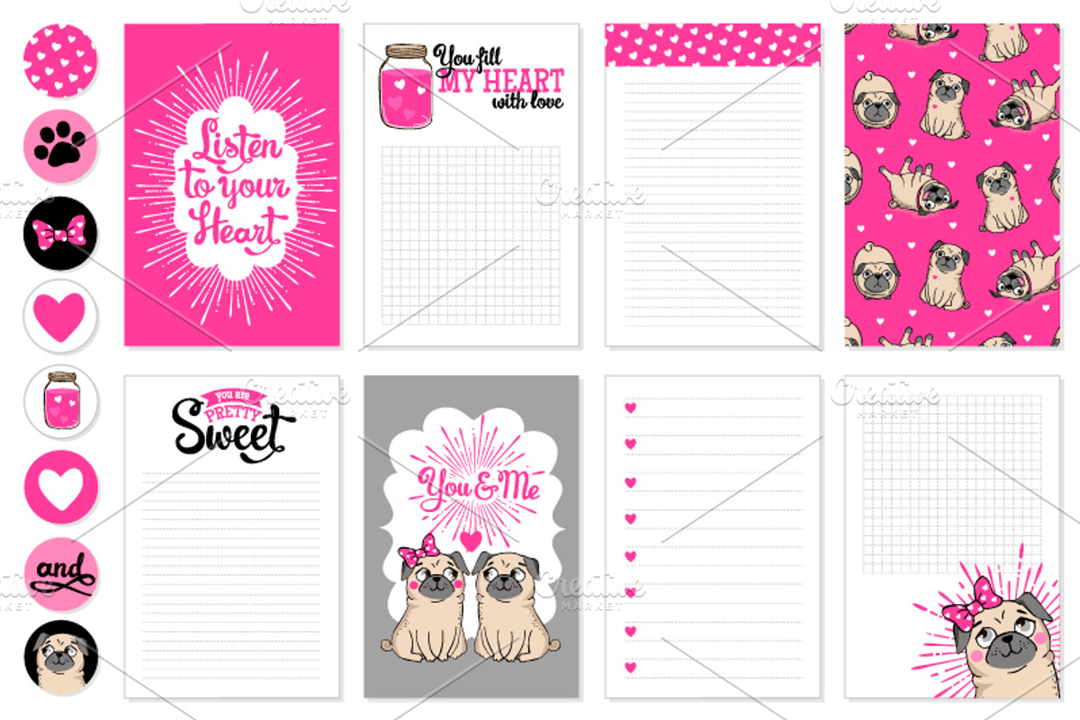 VALENTINE'S DAY vector set with pugs, an Illustration by Martyshova (Photo 3 of 5)