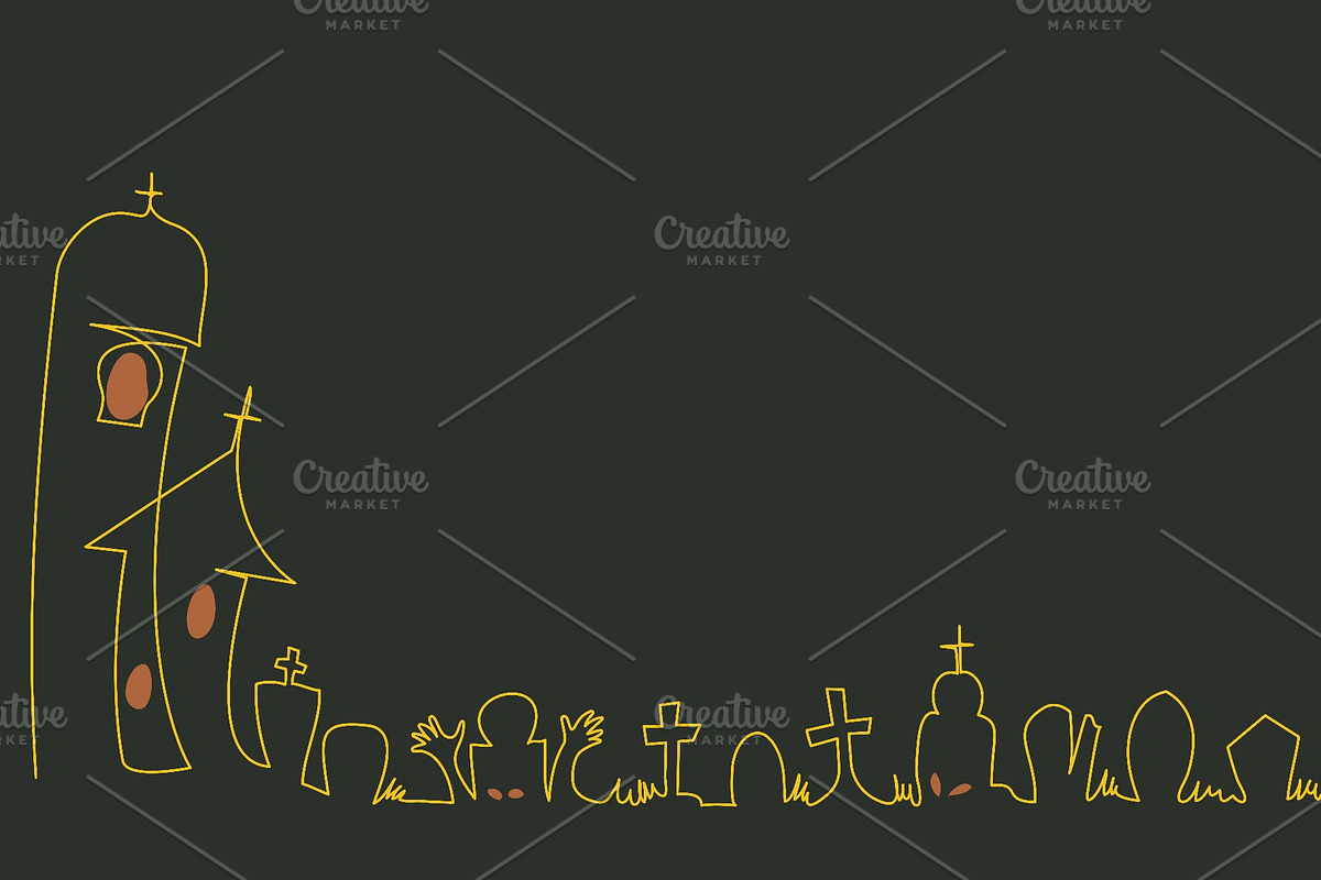 Spooky Halloween Cemetery Border, a Seasonal Illustration by Valenty (Photo 3 of 3)