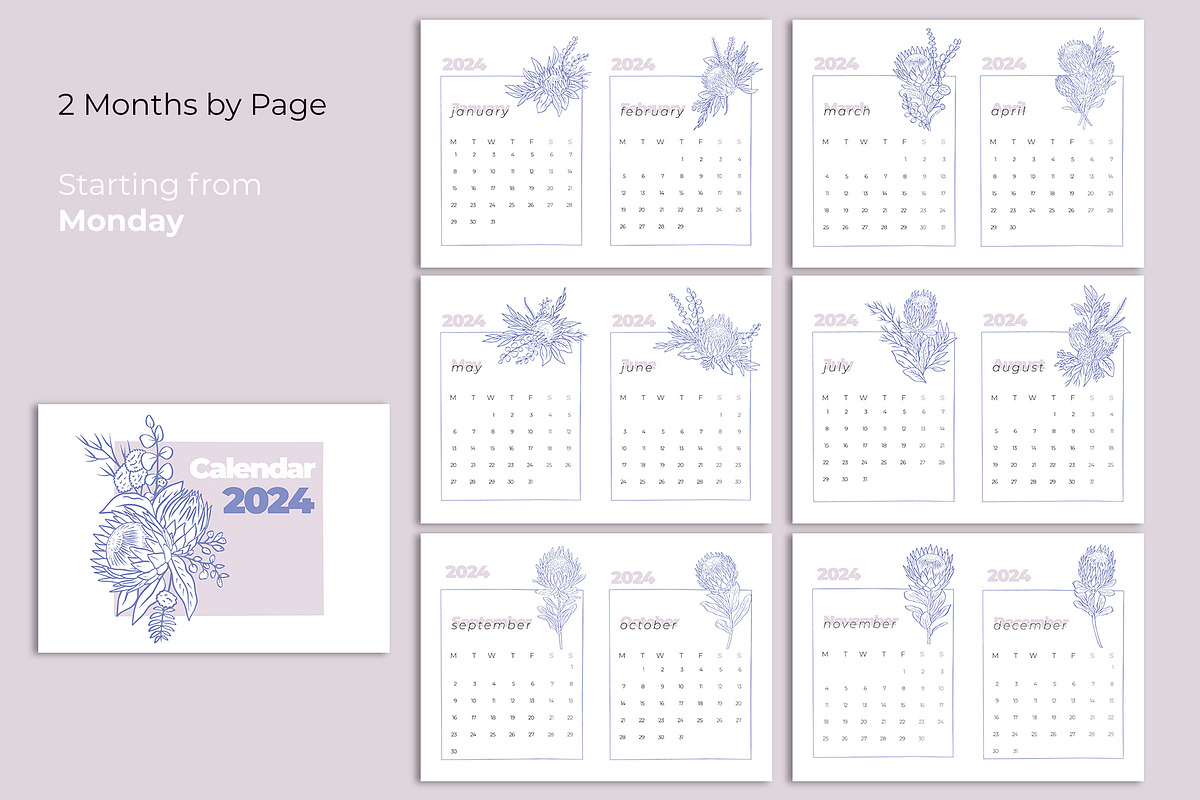 Floral Minimalist Calendar 2024, a Stationery Template by Rose Design (Photo 2 of 5)