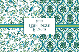 Boho Digital Papers Blue Green